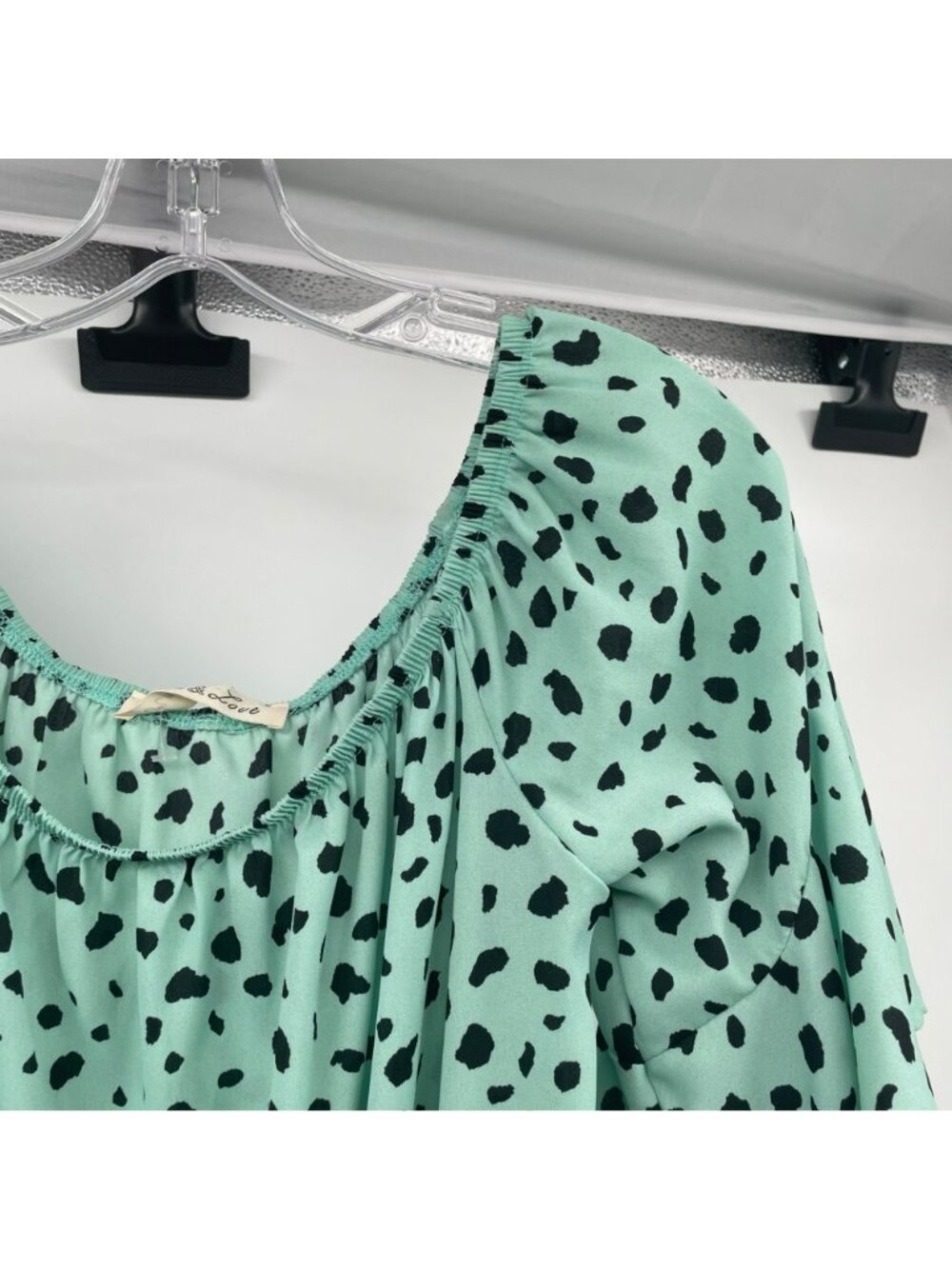 Vine & Love Womens Ruffle Sleeve Blouse Tie Hem Green/Black Size Large - Picture 4 of 9